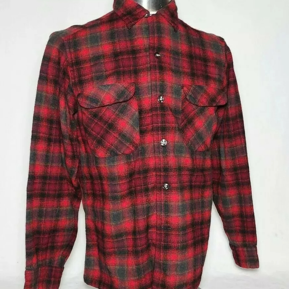 Vtg PENDLETON USA Wool Board Shirt Plaid Tartan